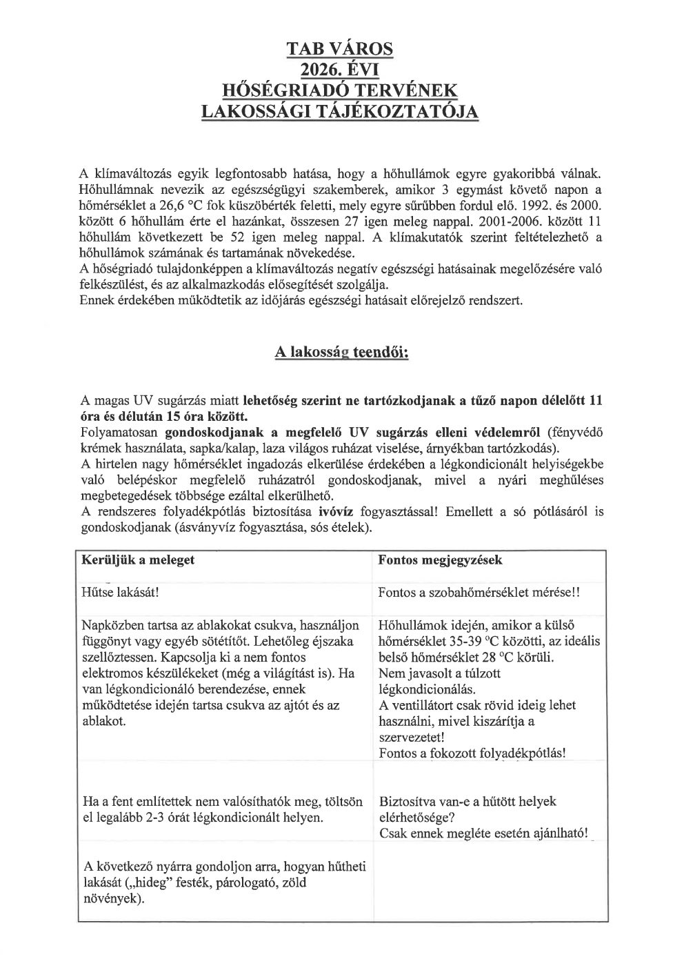 Hőségterv 2026