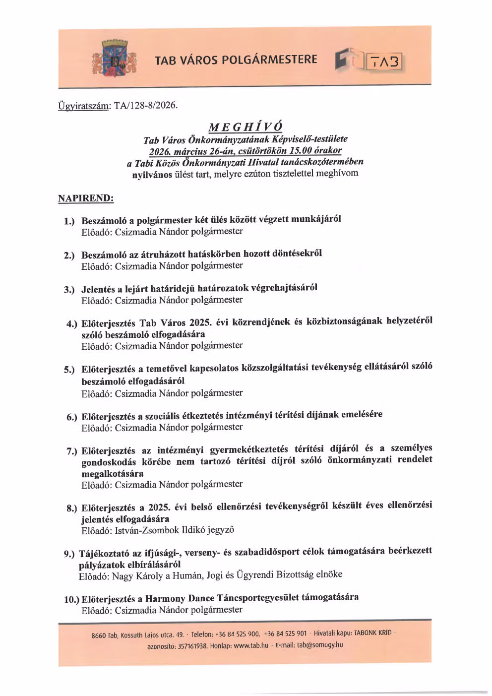 Meghívó Nyilvános Ülésre 2026.03.26.