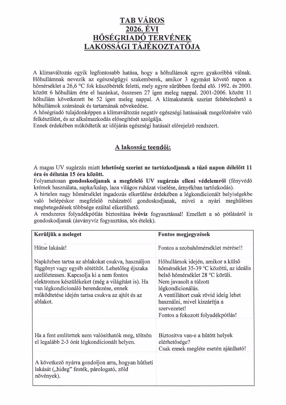 Hőségterv 2026